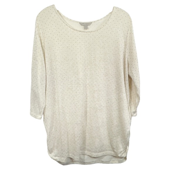Laura Ashley Plus‎ Size 2X Top Gold Dot Paisley Cream Blouse Knit Ruched 307 - Picture 1 of 6